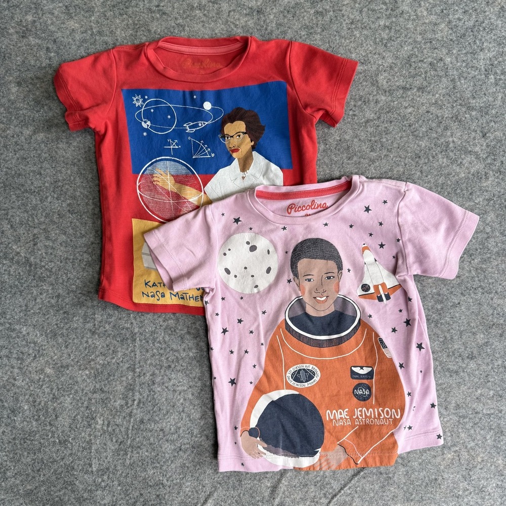 Piccolina T-Shirts Girls 2T Mae Jemison Katherine Johnson NASA Lot Of 2 STEM